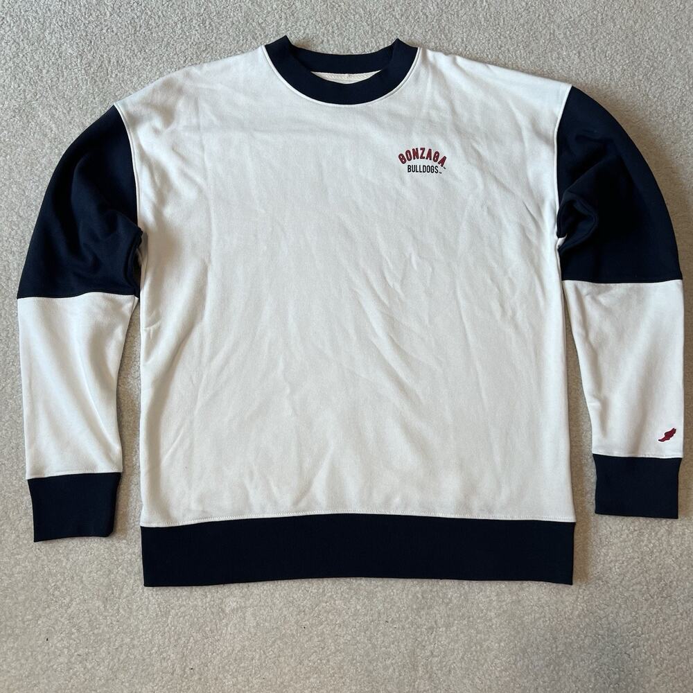 Gonzaga Bulldogs Sweatshirt Men’s L White Navy Blue Crewneck Colorblock Pullover